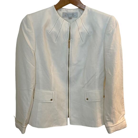 Tahari White Blazer Jacket With White Sleeveless Top Linen Women Size 4 - Picture 2 of 12